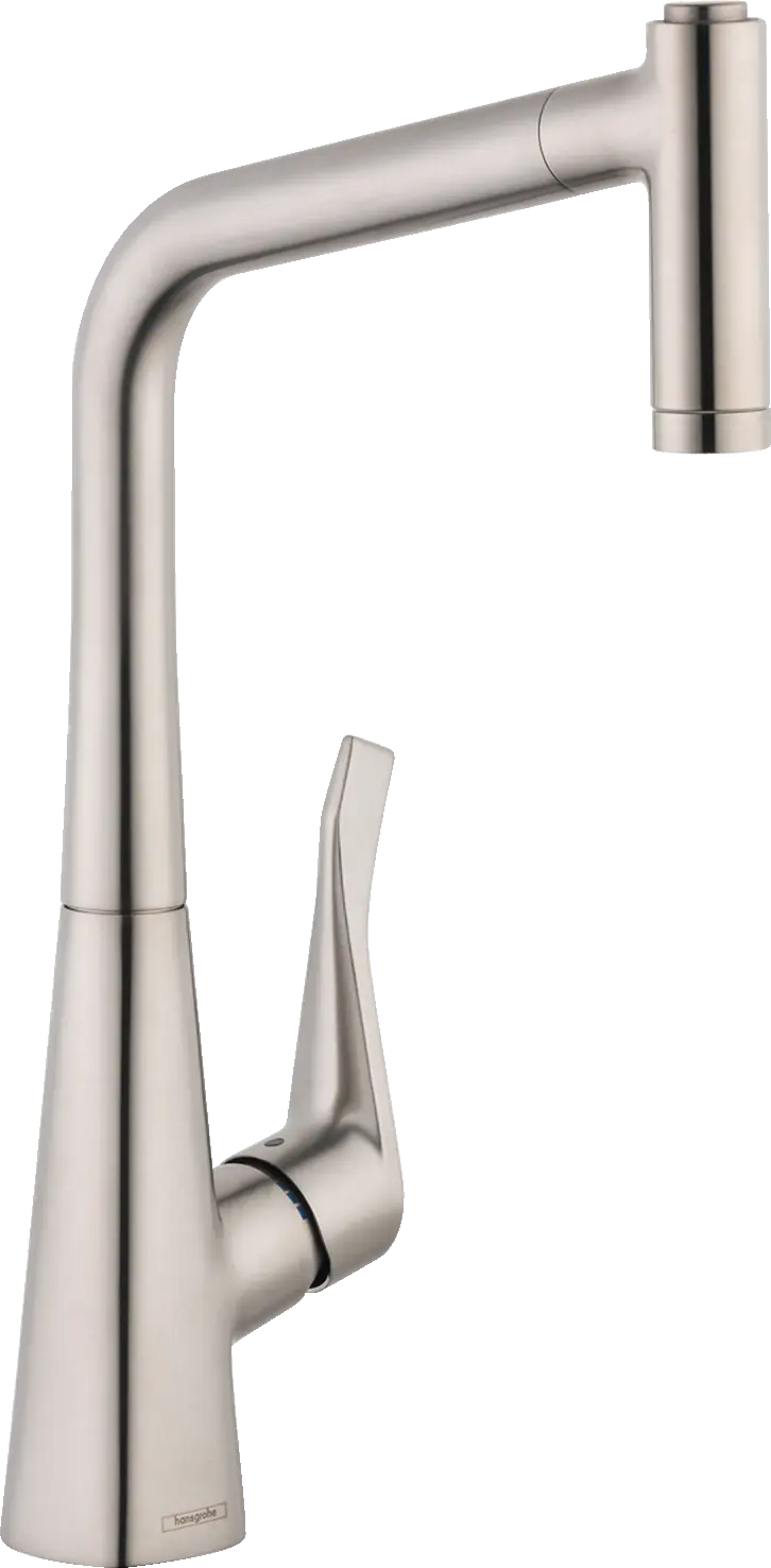 

Выдвижной смеситель для кухни Hansgrohe Metris HighArc с 2 распылителями, steel optic