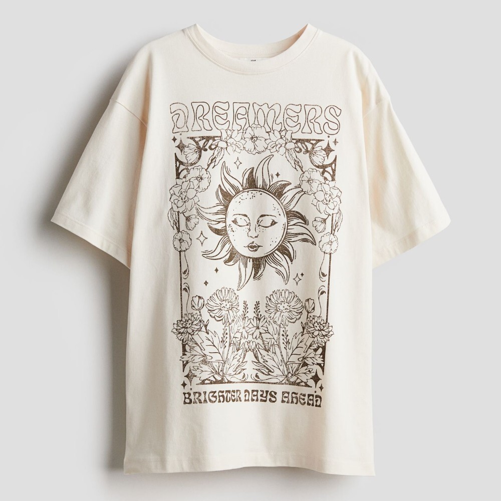 

Футболка H&M Kids Oversized Printed Dreamers, светло-бежевый