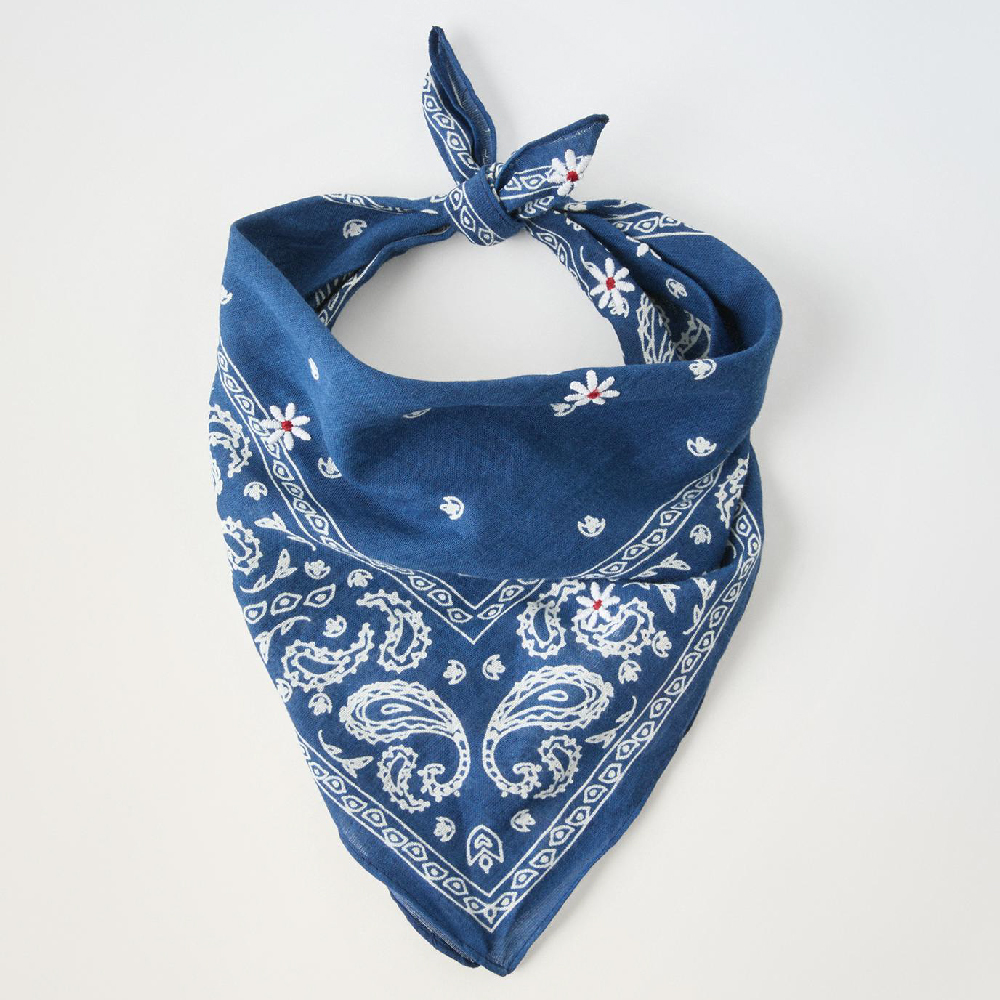 Бандана Zara Print With Embroidered Flowers, синий/белый