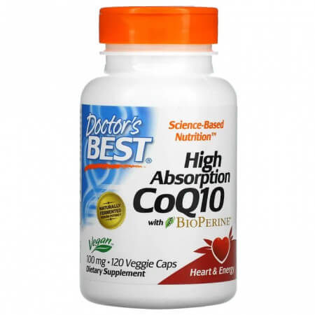 Коэнзим Q10 с высокой степенью всасывания с BioPerine, Doctor's Best, 100 мг, 120 растительных капсул