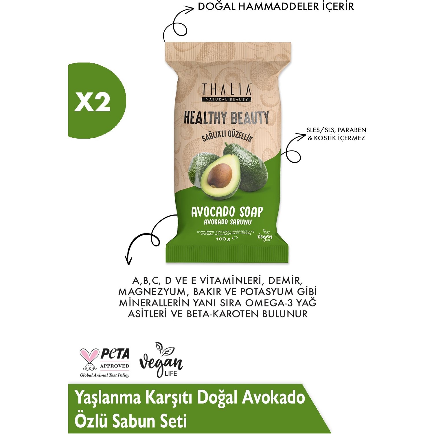 Набор мыла с экстрактом авокадо Thalia, 2 упаковки по 150 гр набор резинок и значок авокадо d ткан 3 5 см d пруж 2 см