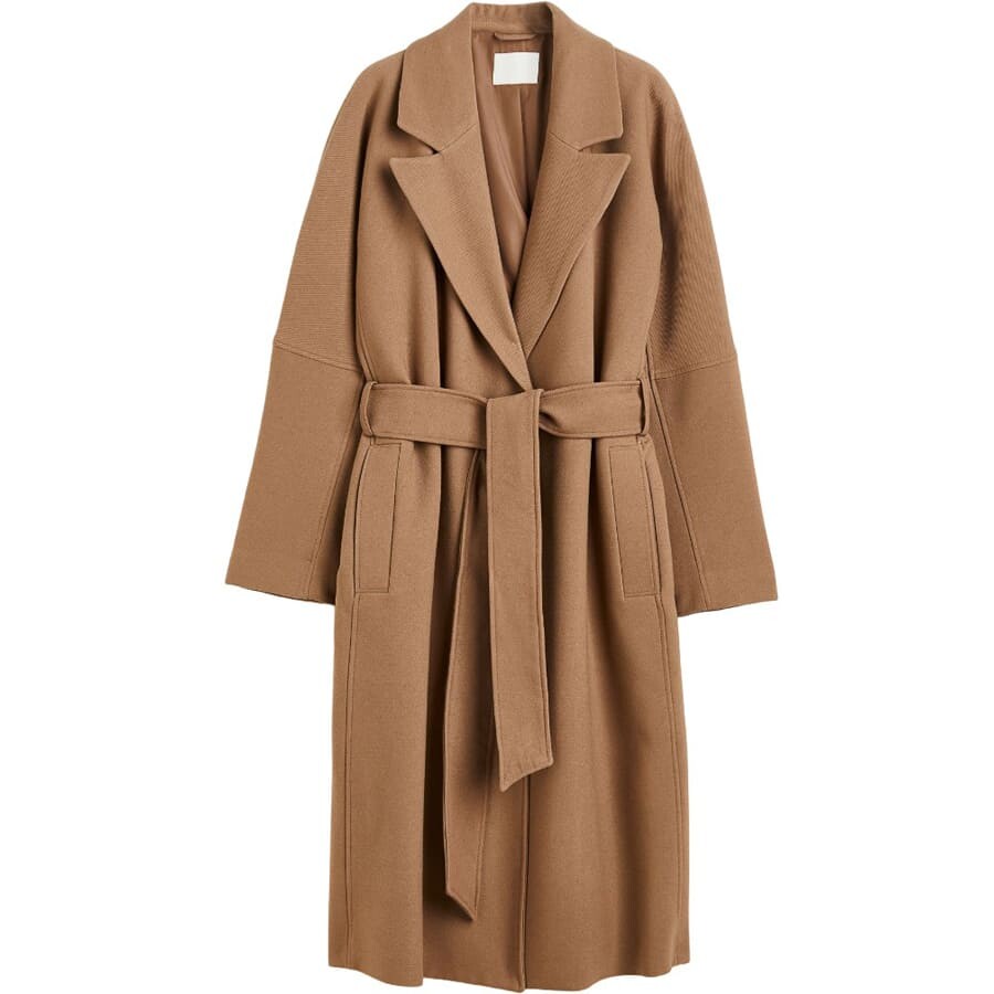

Пальто H&M Oversized Tie-belt, темно-бежевый