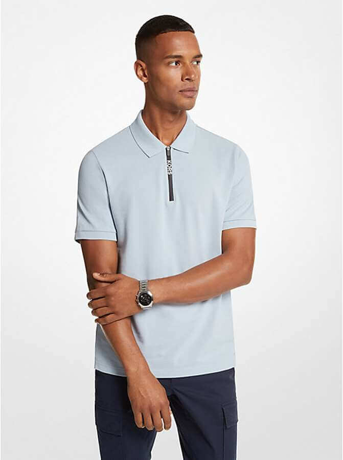

Футболка-поло Michael Kors Cotton Half-Zip, бледно-голубой, Синий