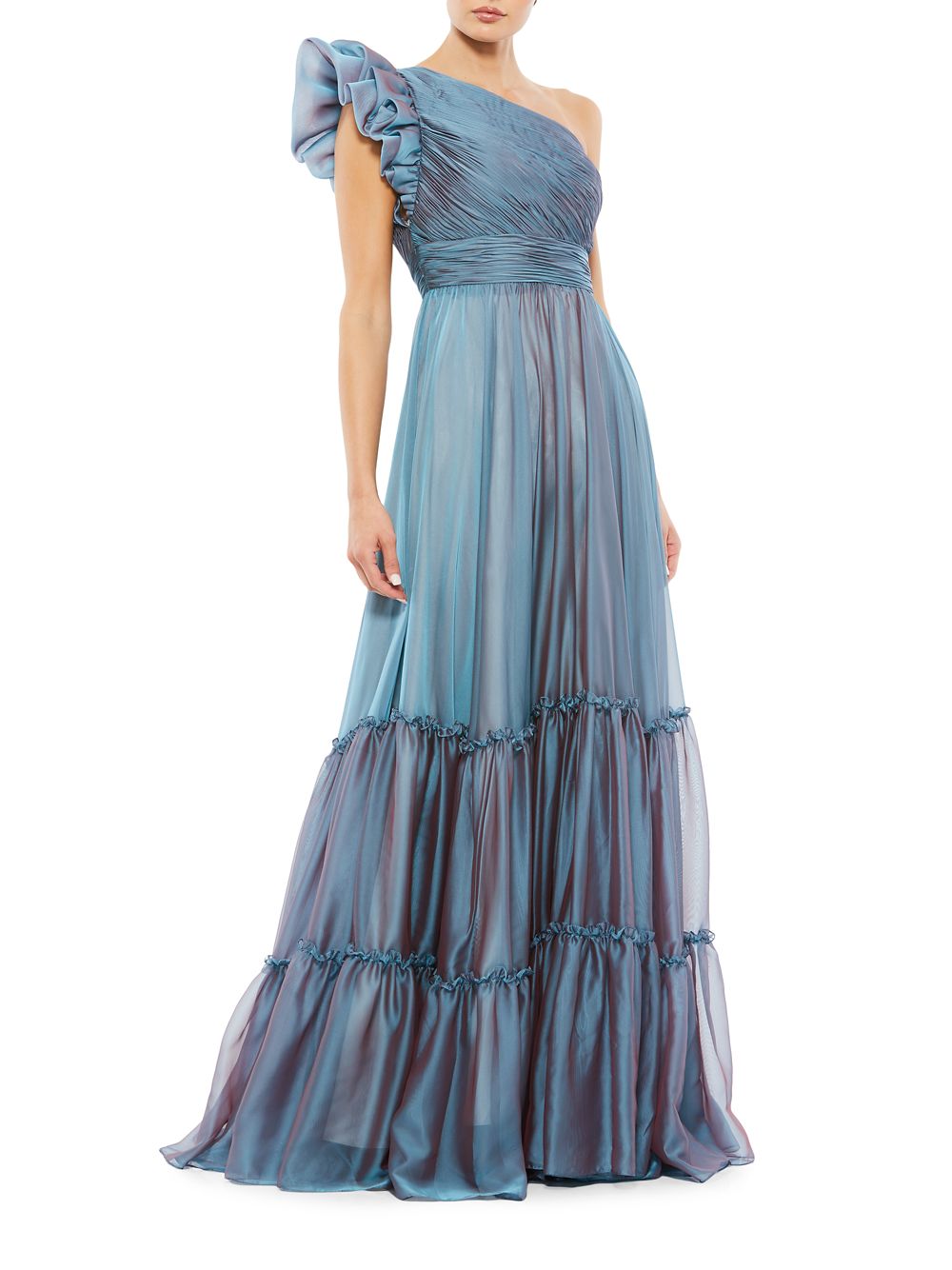 Ярусное шифоновое платье на одно плечо Mac Duggal, синий ярусное шелковое платье auryn на одно плечо ulla johnson
