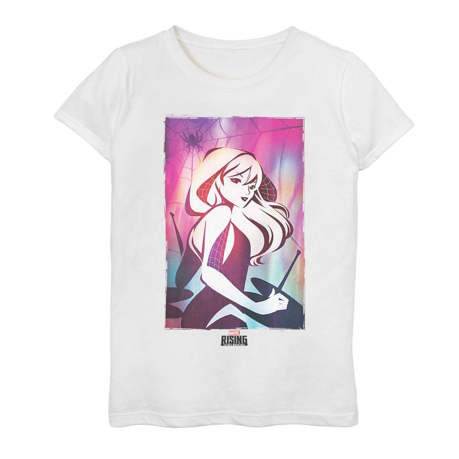 

Футболка с акварельным портретом для девочек 7–16 лет Marvel Rising Secret Warriors Spider-Gwen Licensed Character, белый