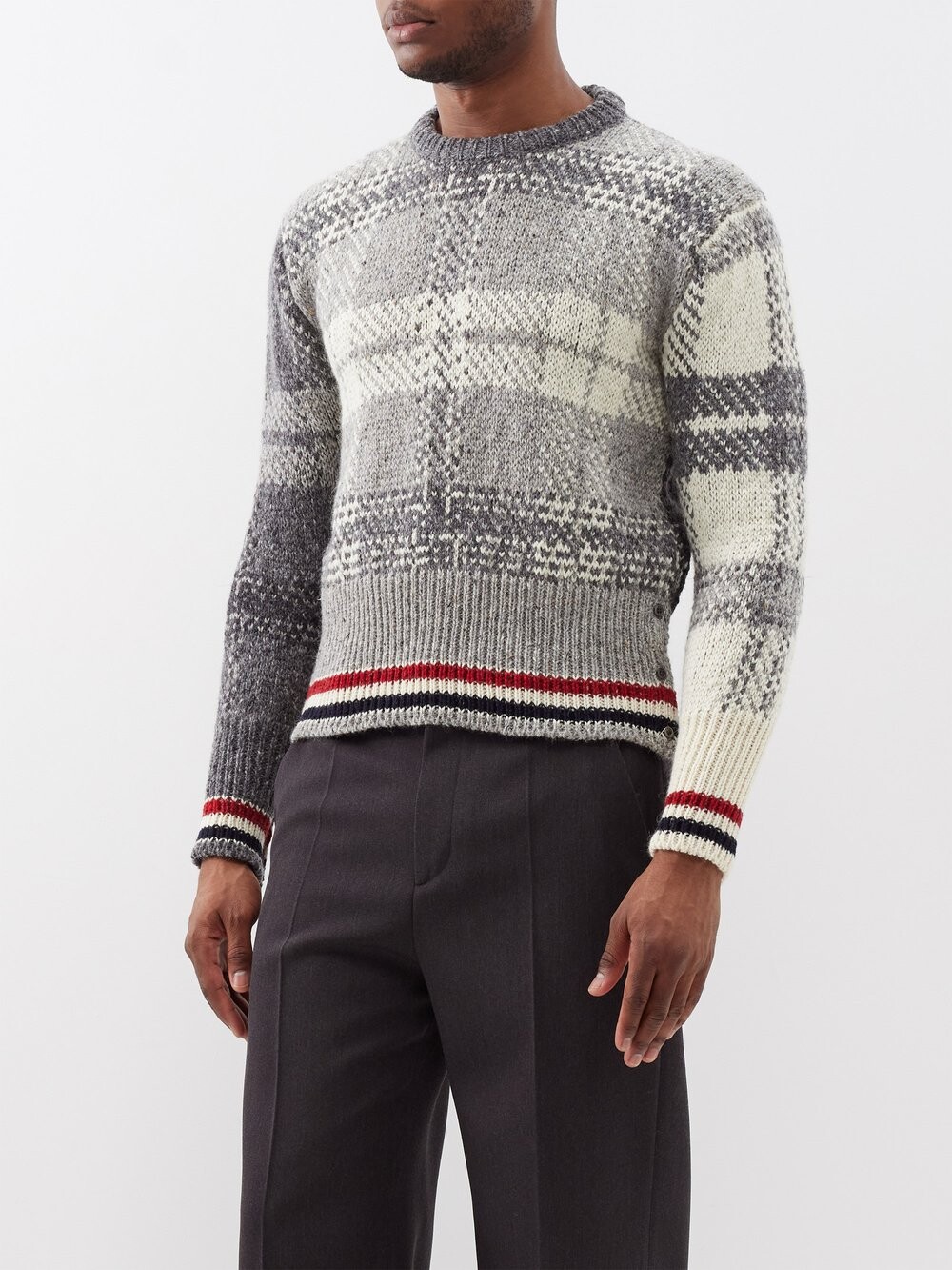 

Свитер из смесовой шерсти с тартан-жаккардом Thom Browne, серый