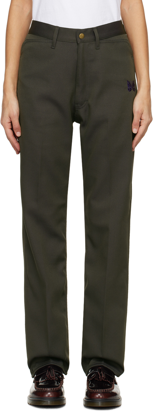 брюки laredoute брюки прямые с ремешком xs зеленый Прямые брюки цвета хаки Needles