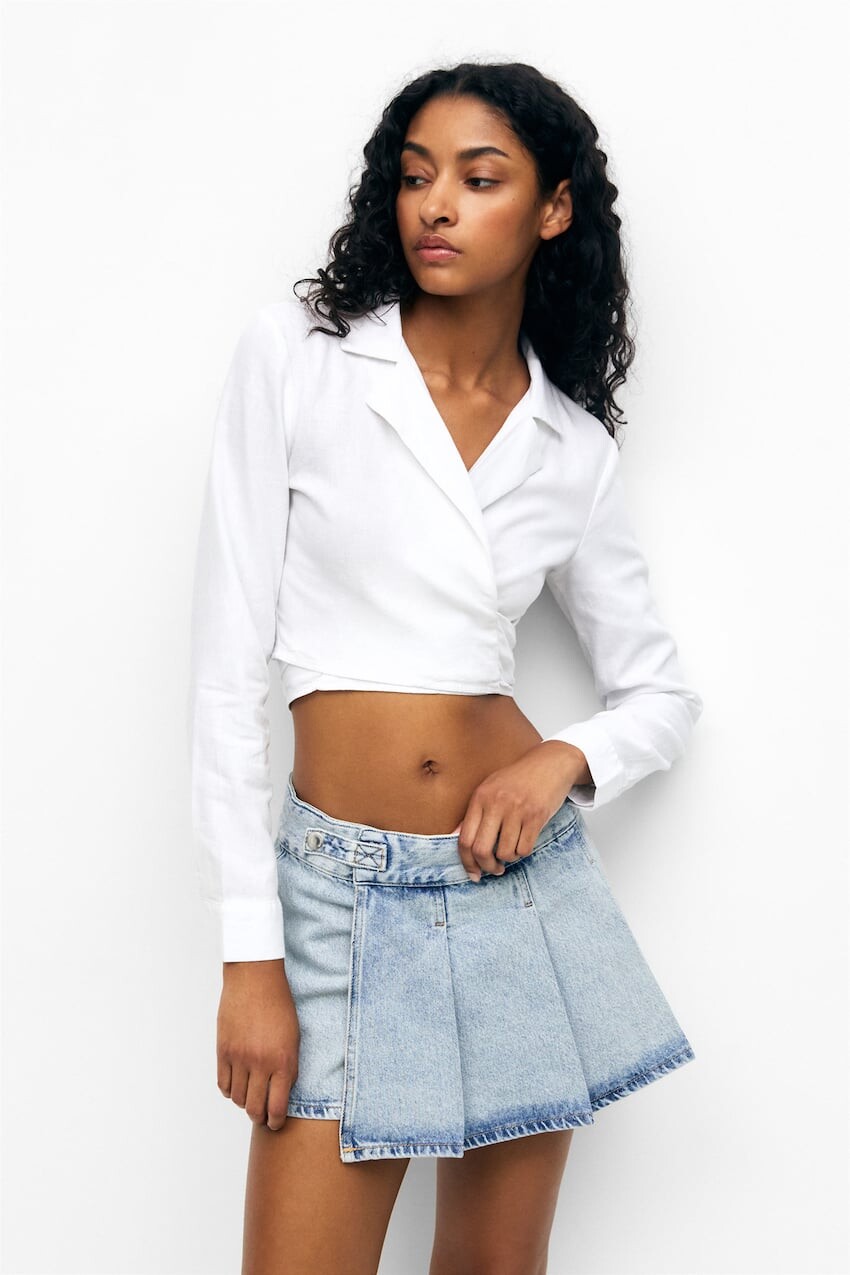 

Укороченная рубашка в деревенском стиле Pull&Bear, белый