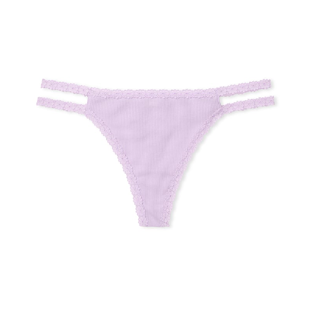 Трусы Victoria's Secret Pink Wink Lace-trim Strappy Thong, сиреневый трусы victoria s secret lace front thong белый синий