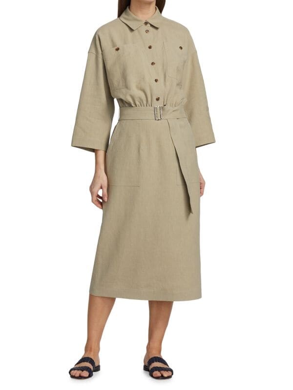 

Белое льняное Lafayette 148 New York платье-рубашка с поясом, clay