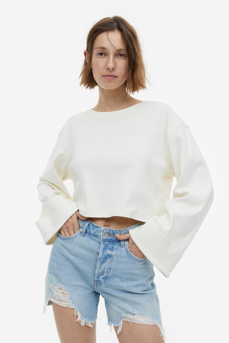 

Высокие джинсовые шорты-бермуды H&M, светло-синий деним