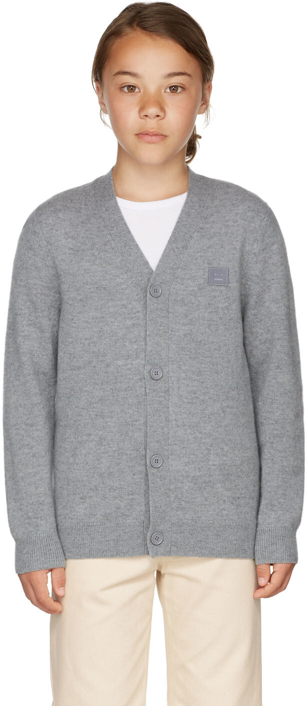 

Детский серый шерстяной кардиган с логотипом Acne Studios