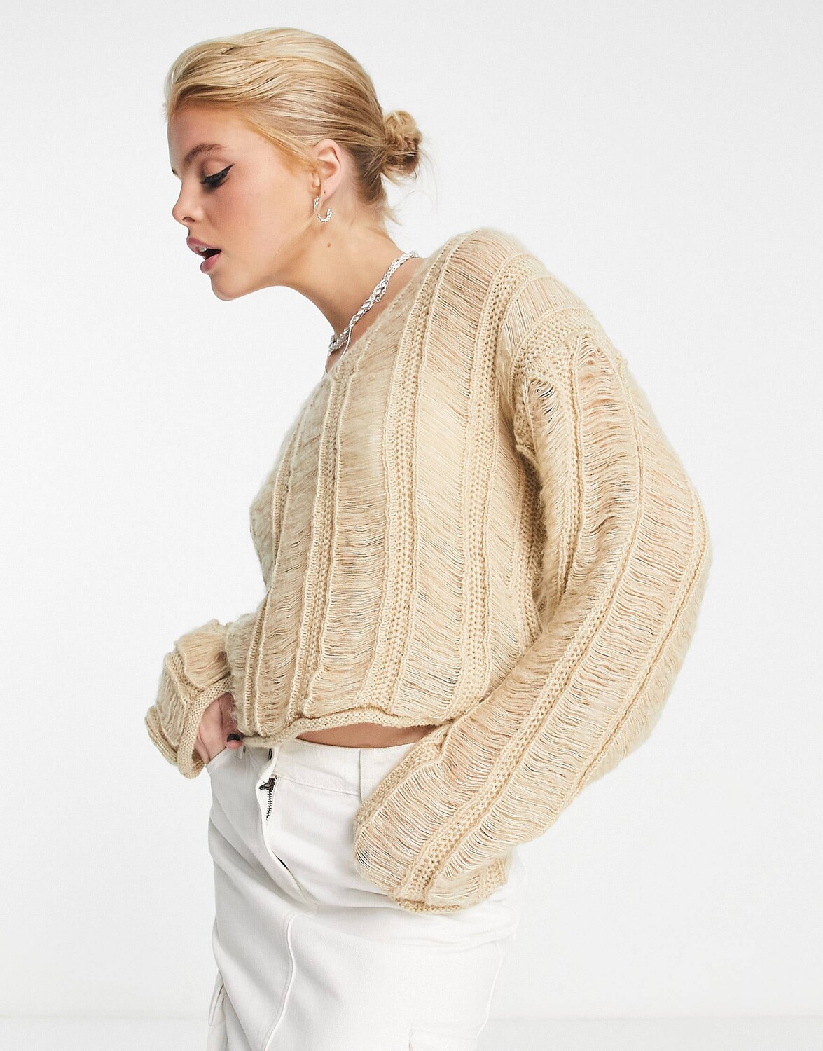 

Джемпер с открытой строчкой ASOS DESIGN из камня