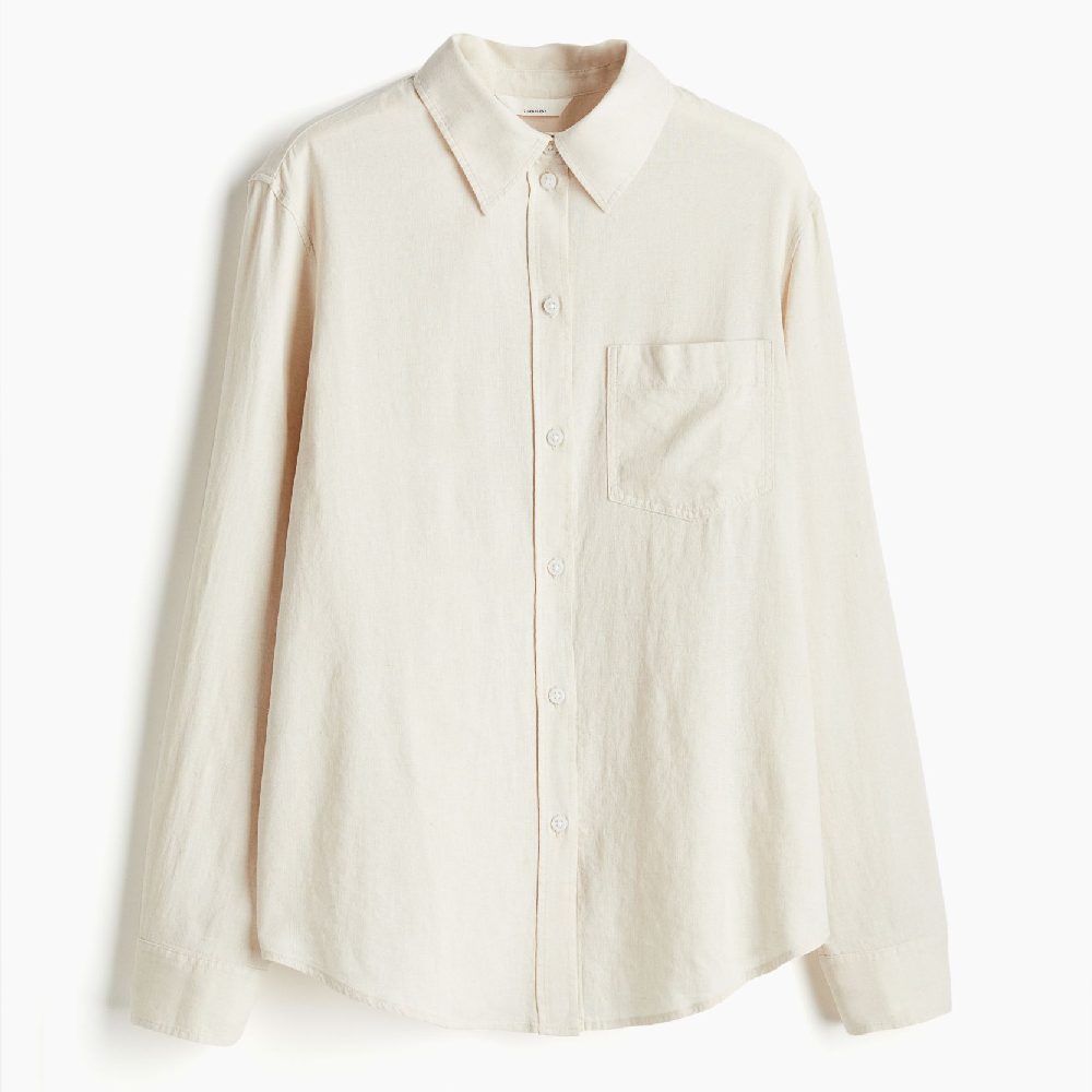 Рубашка H&M Linen-blend, светло-бежевый