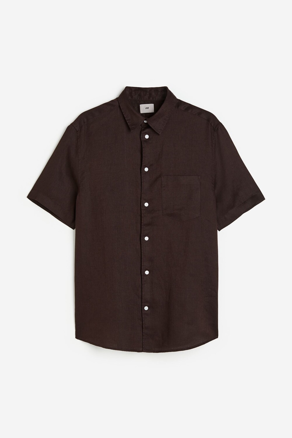 

Рубашка H&M Regular Fit Short-sleeved Linen Shirt, коричневый