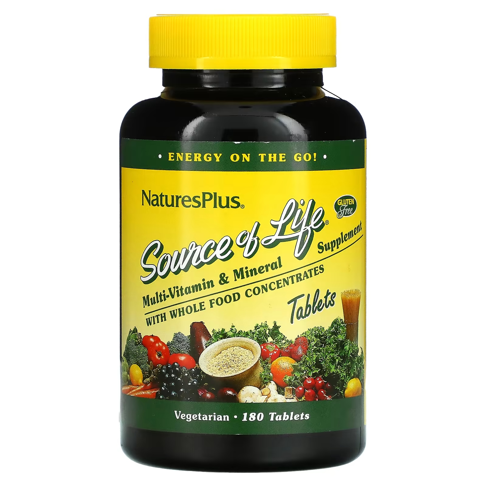 NaturesPlus Source of Life мультивитаминная и минеральная добавка с цельными пищевыми концентратами, 180 таблеток