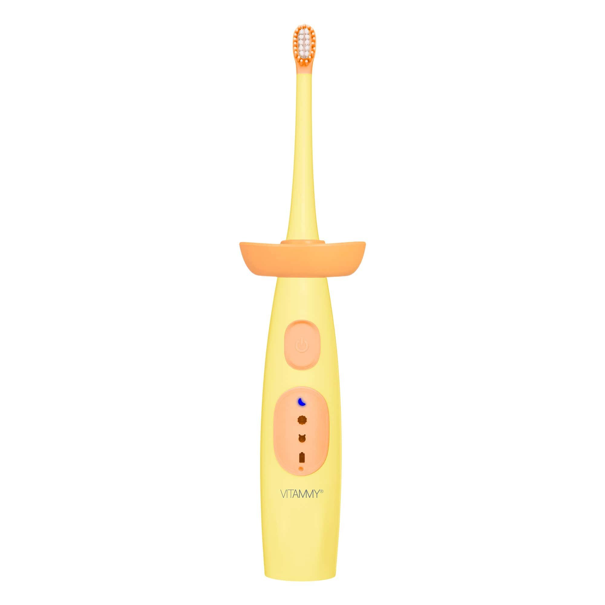 цена Vitammy Little Dino звуковая зубная щетка для детей 3-6 лет желтая, 1 шт.