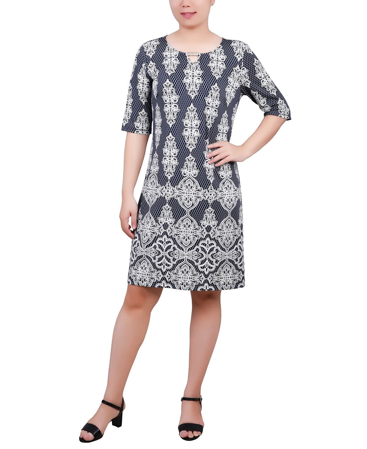 

Платье прямого кроя с рукавами до локтя NY Collection, синий