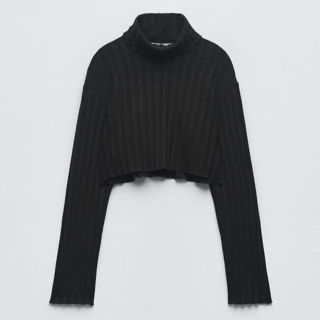 

Свитшот Zara Ribbed Crop Top, черный