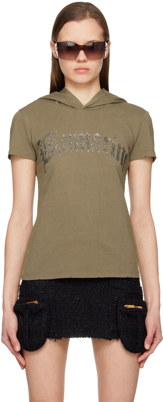

Футболка цвета хаки с капюшоном Blumarine