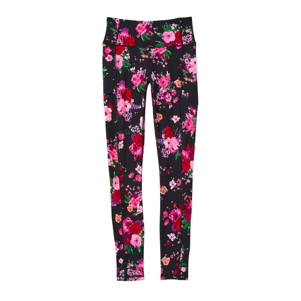 

Леггинсы спортивные Victorias Secret Core Essential Pocket, черный/цветы