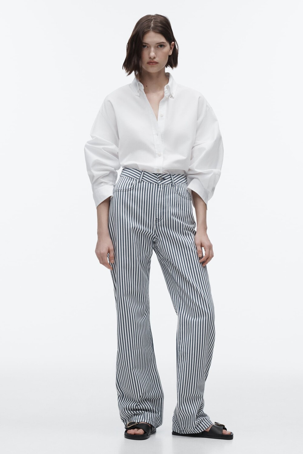 

Прямые джинсы с высокой талией в полоску z1975 ZARA, синий/белый