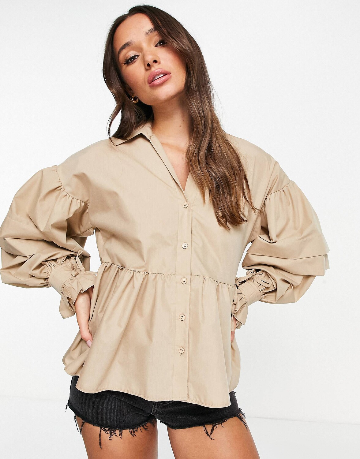 

Рубашка свободного кроя с объемными рукавами ASOS DESIGN из камня