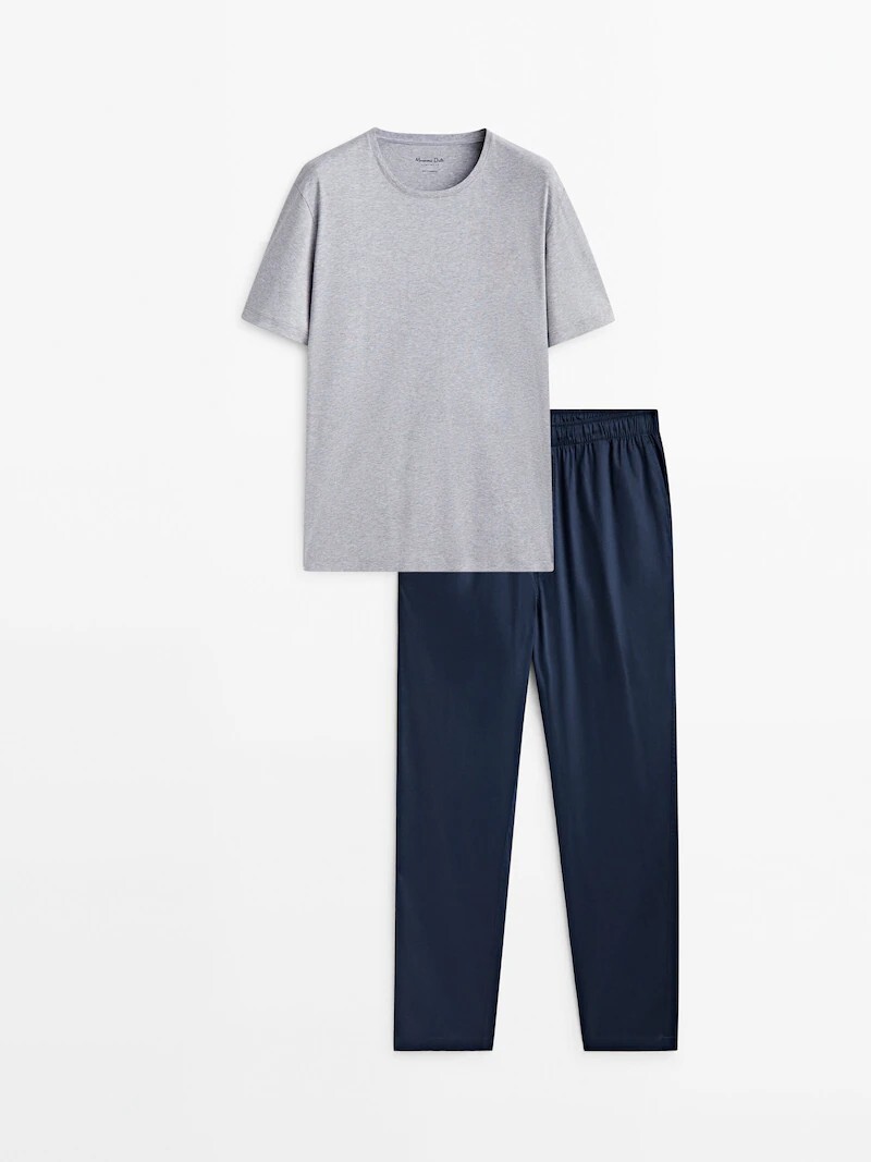 

Пижама с атласным низом и верхом с короткими рукавами Massimo Dutti, серый