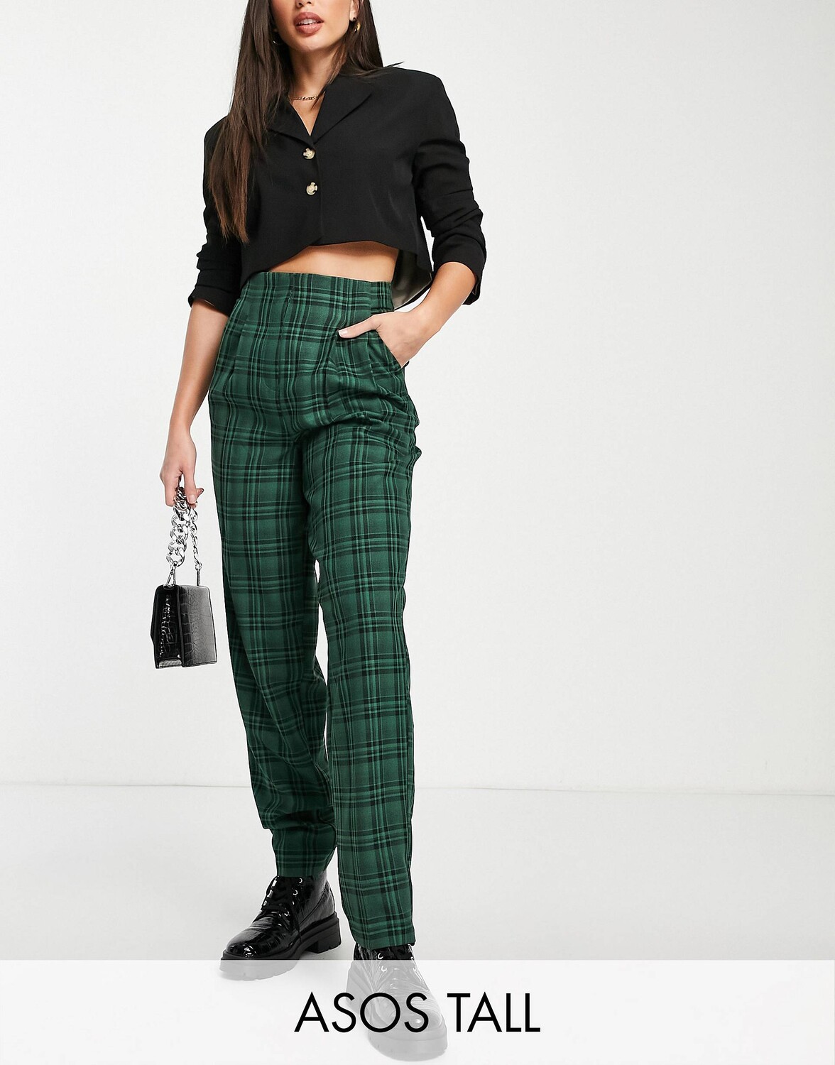 

Зеленые брюки в клетку с напуском ASOS DESIGN Tall, Зеленый