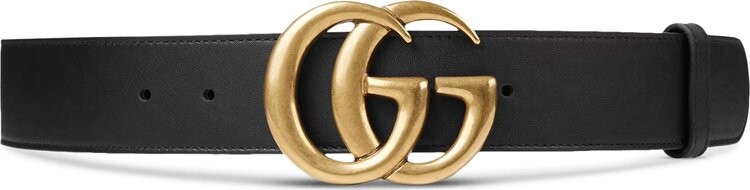 

Ремень Gucci Wide Leather Belt With Double G Buckle Black/Gold, черный