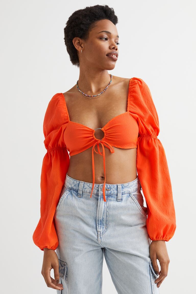 

Короткая блузка с пышными рукавами H&M, апельсин