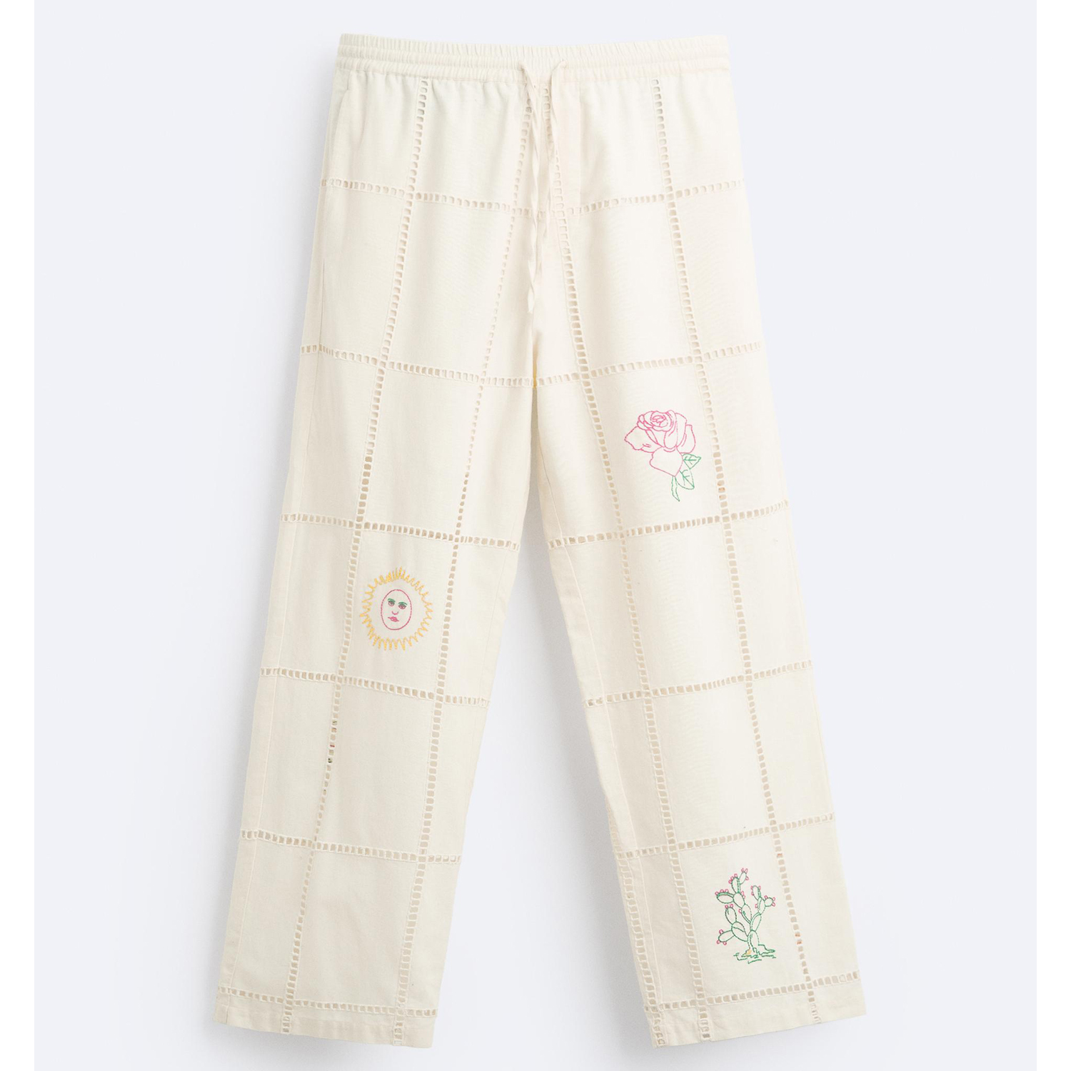 Брюки Zara Openwork With Embroidery - Limited Edition, белый костюмные брюки из льна свободного кроя h