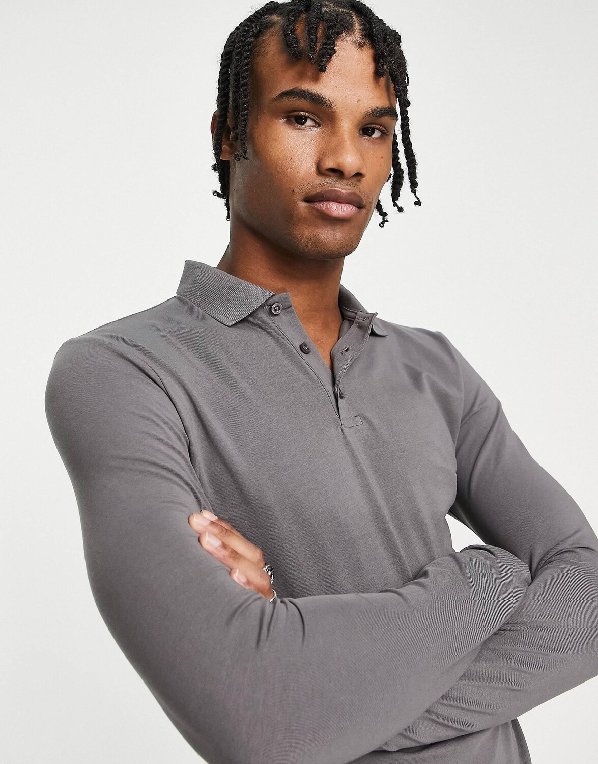 

Черная футболка-поло с длинными рукавами и длинными рукавами ASOS DESIGN - BLACK