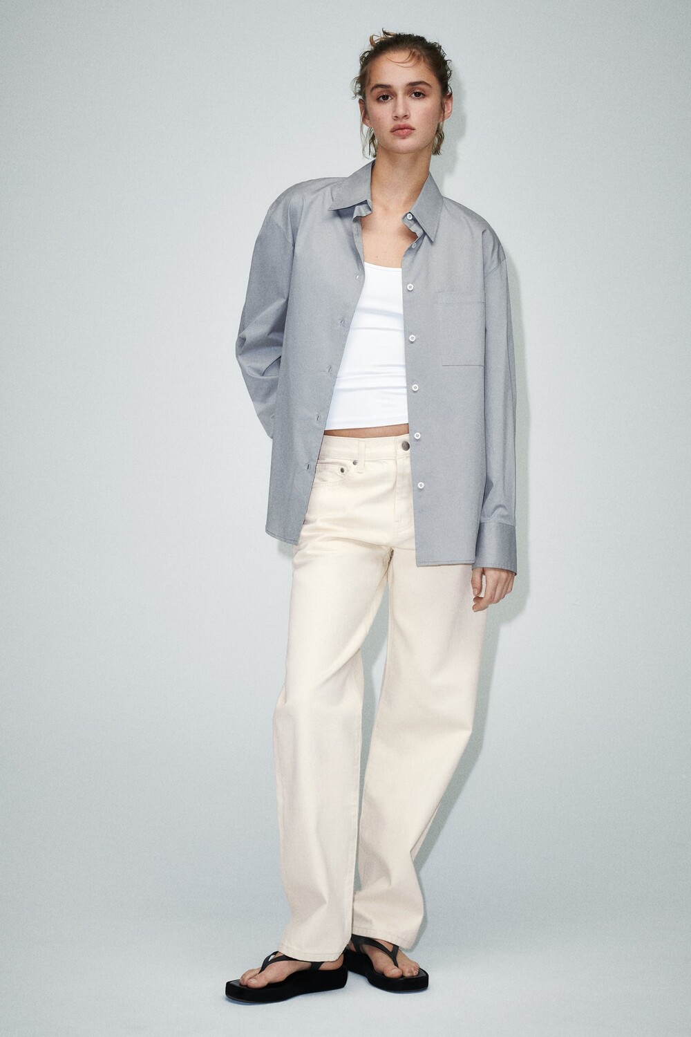 Джинсы zw the relaxed selvedge со средней посадкой ZARA, экру