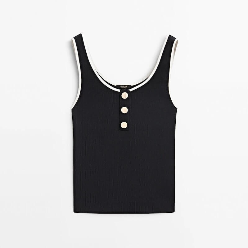 

Топ Massimo Dutti Contrast Ribbed, темно-синий