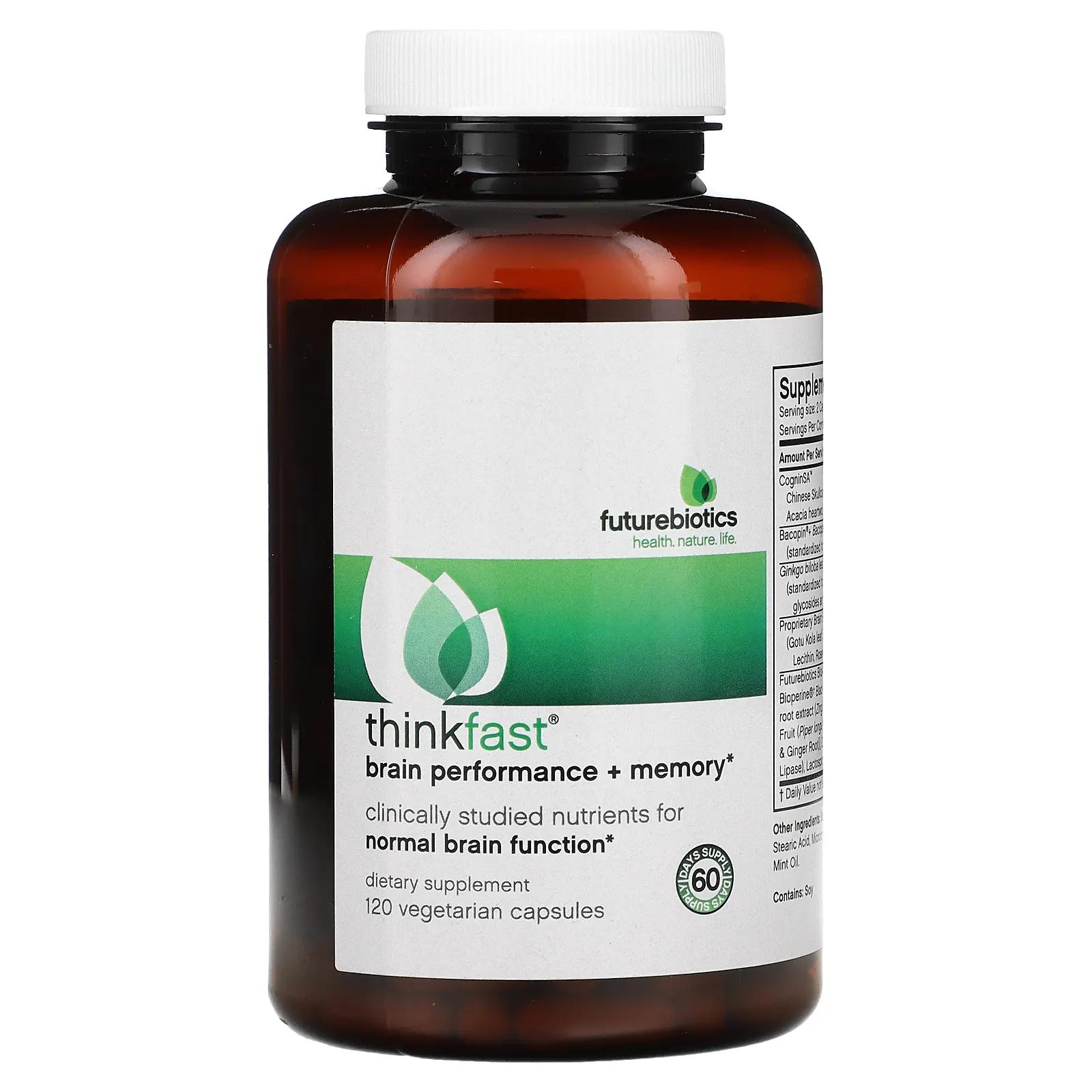 FutureBiotics Thinkfast Brain Performance + Memory 120 Vegetarian Capsules futurebiotics chill pill 60 vegetarian tablets