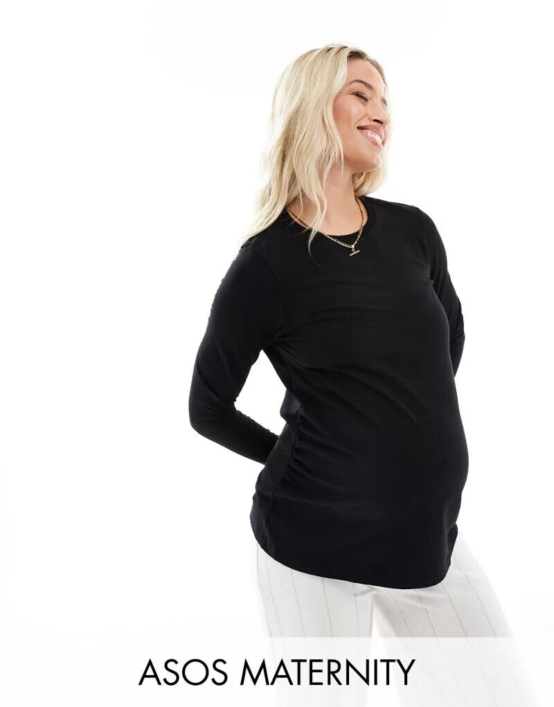 

Черная хлопковая рубашка узкого кроя с длинными рукавами ASOS DESIGN Maternity Ultimate
