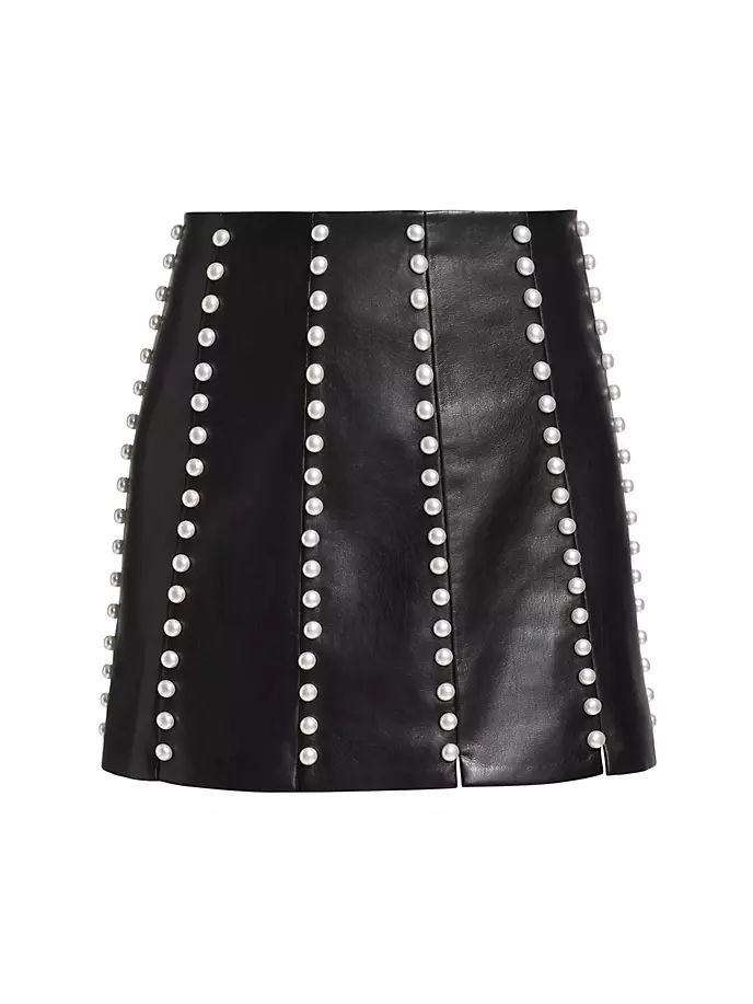 

Мини-юбка Lecia из веганской кожи и искусственного жемчуга Alice + Olivia, черный