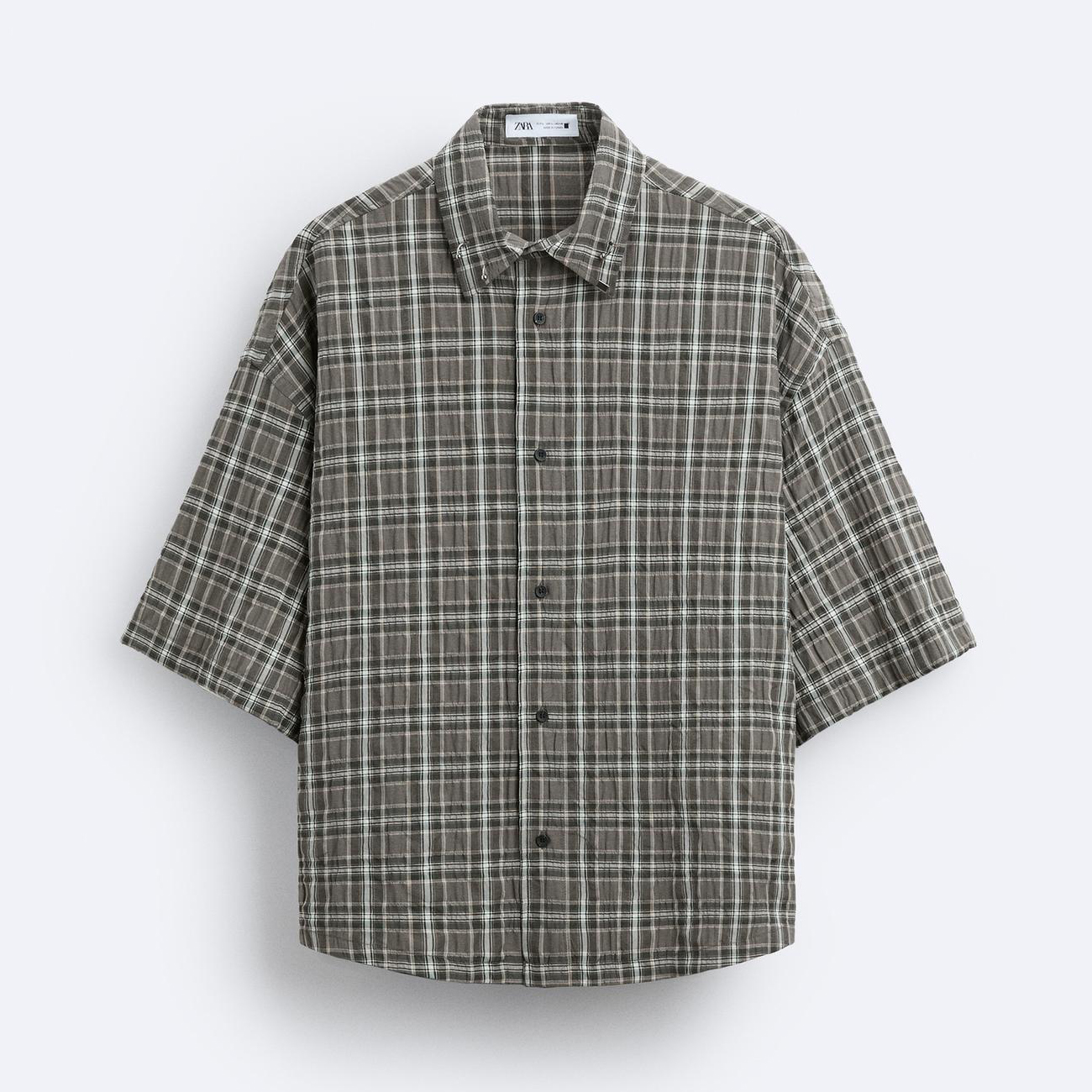 Рубашка Zara Check With Piercing Detail, серый/хаки рубашка zara kids check зеленый черный