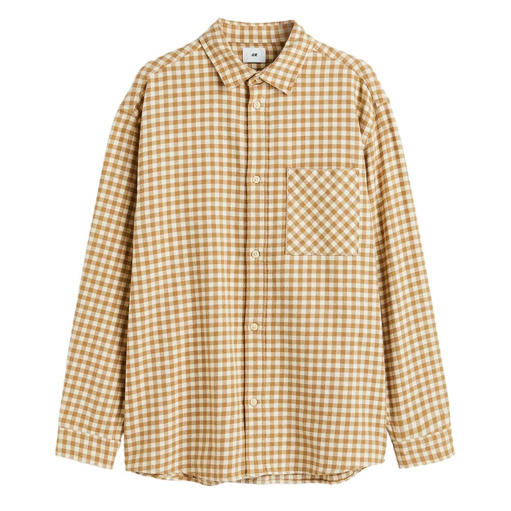 

Рубашка H&M Checked Cotton Twill, бежевый/белый