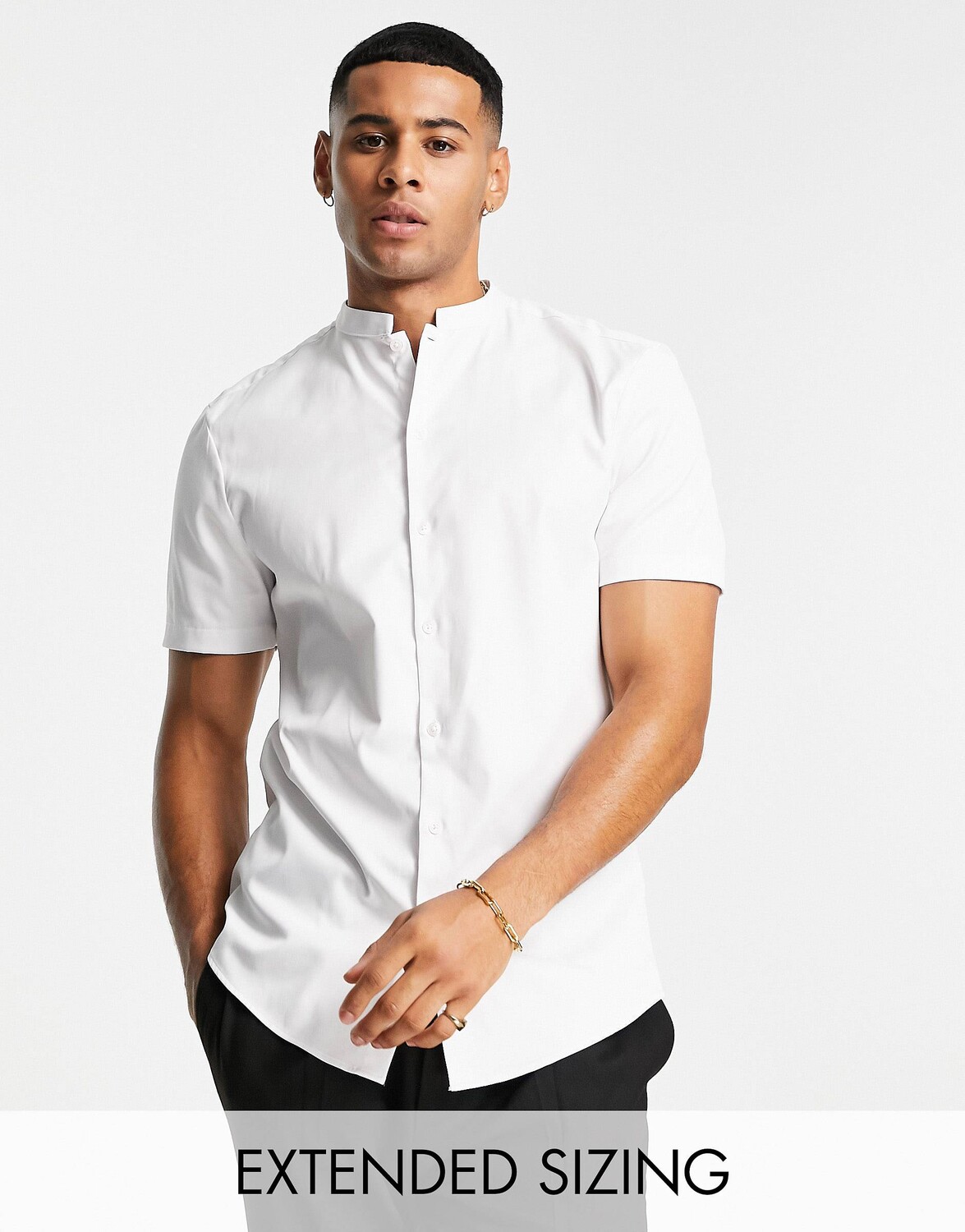 

Белая облегающая сатиновая рубашка с воротником-стойкой ASOS DESIGN Premium fit