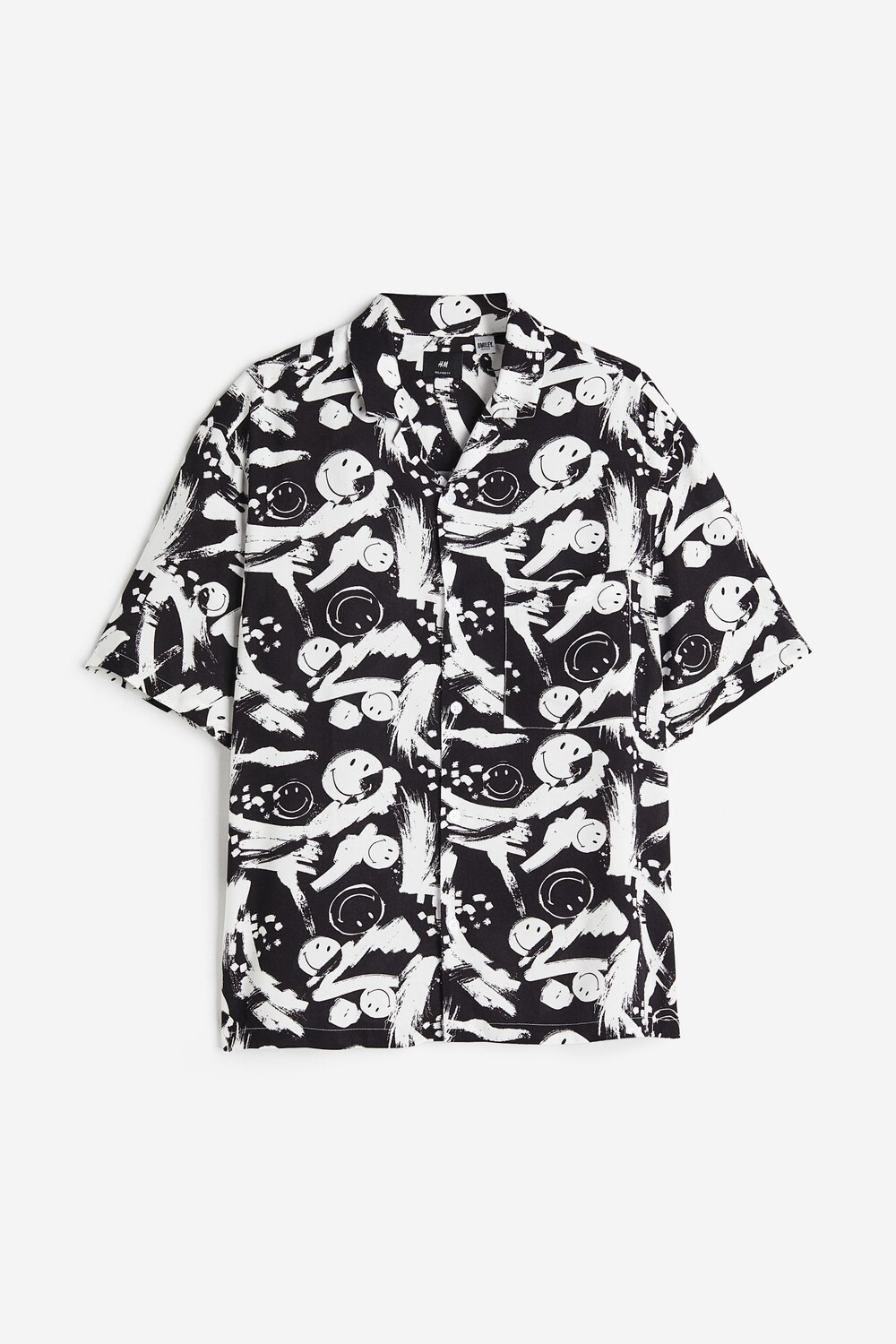

Рубашка H&M Relaxed Fit Patterned Resort Shirt, черный, белый