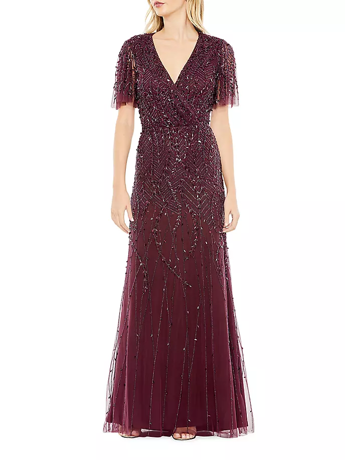 

Украшенное тюлевое платье с запахом и эффектом колонны Mac Duggal, цвет aubergine