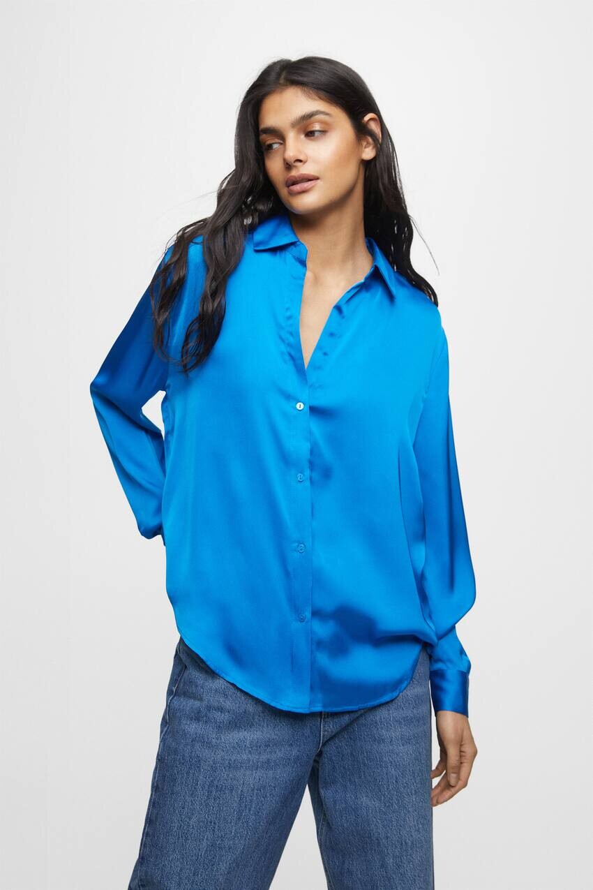 

Атласная рубашка Pull&Bear, синий