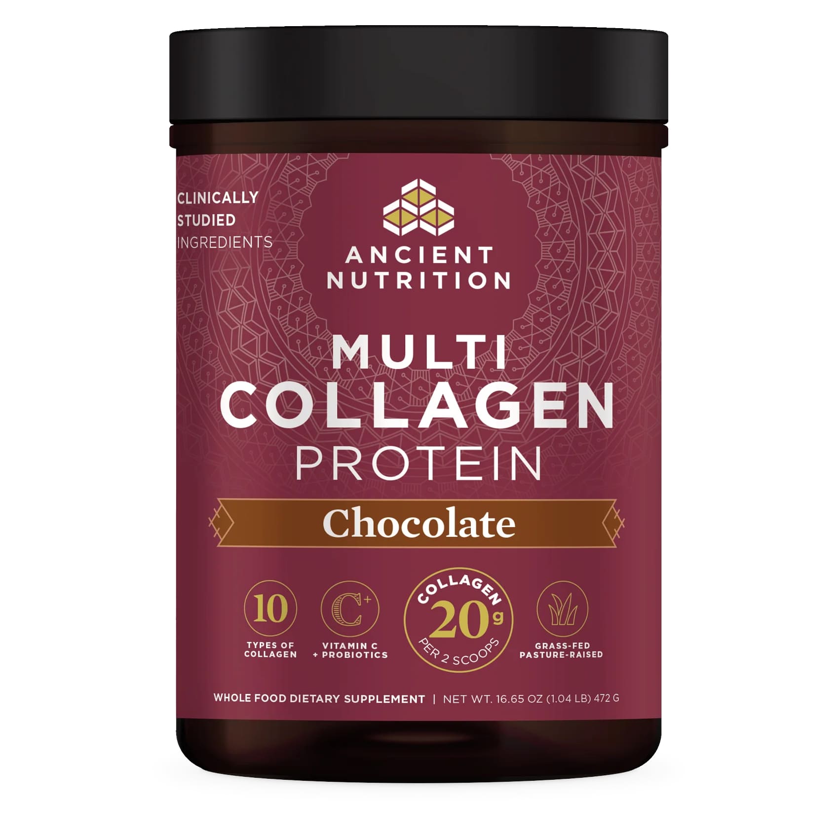 цена Коллаген Ancient Nutrition Multi Protein 10 Types Vitamin C + Probiotics Chocolate, 472 г