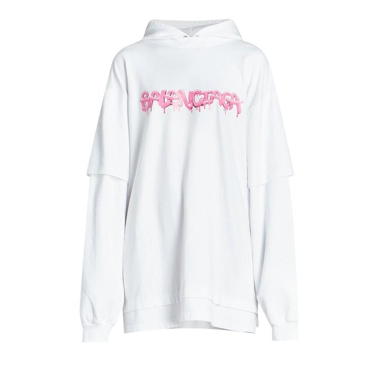 

Худи Balenciaga Double Long-Sleeve Hoodie 'White/Bubblegum', белый