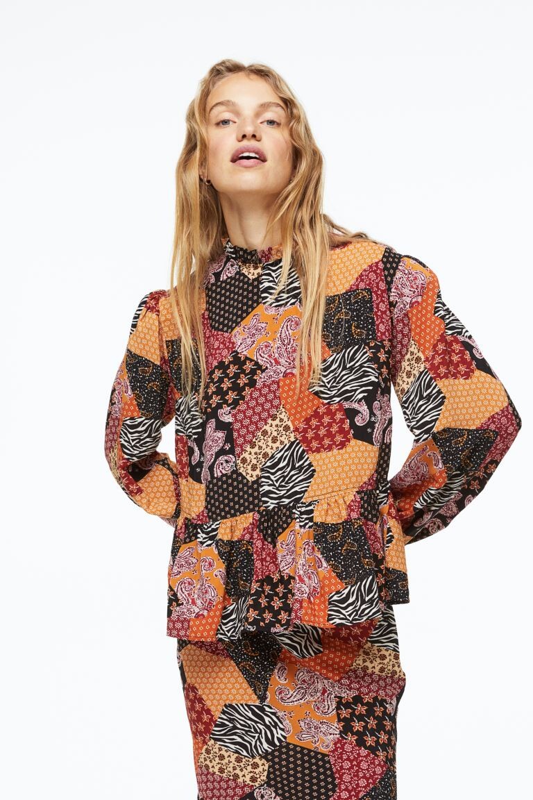 

Блузка с оборкой на воротнике H&M, оранжевый/узор