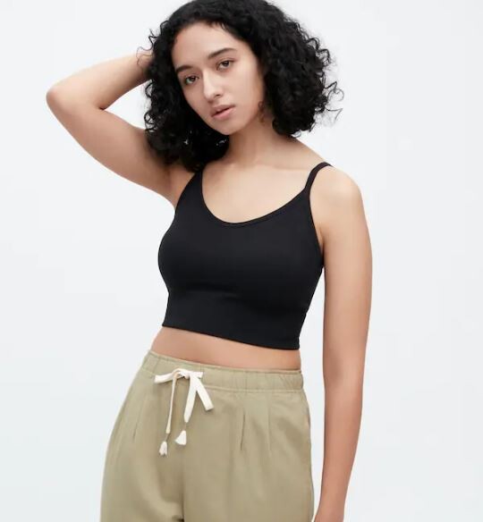 

Топ-бюстгальтер укороченный в рубчик на бретелях Uniqlo Ribbed Cropped Camisole Bra, черный