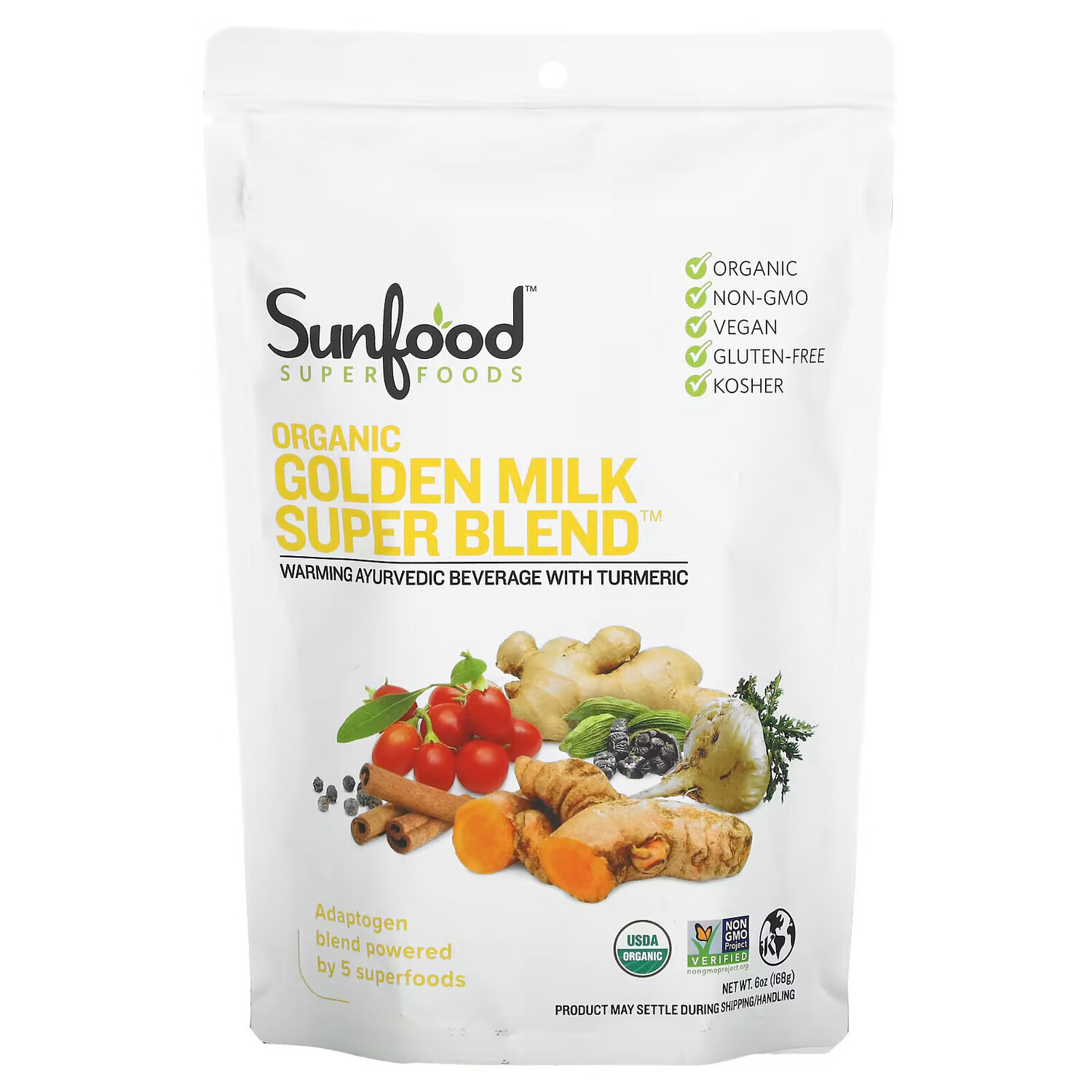 

Sunfood, Органическая порошковая смесь Golden Milk Super Blend, 6 унций (168 г)