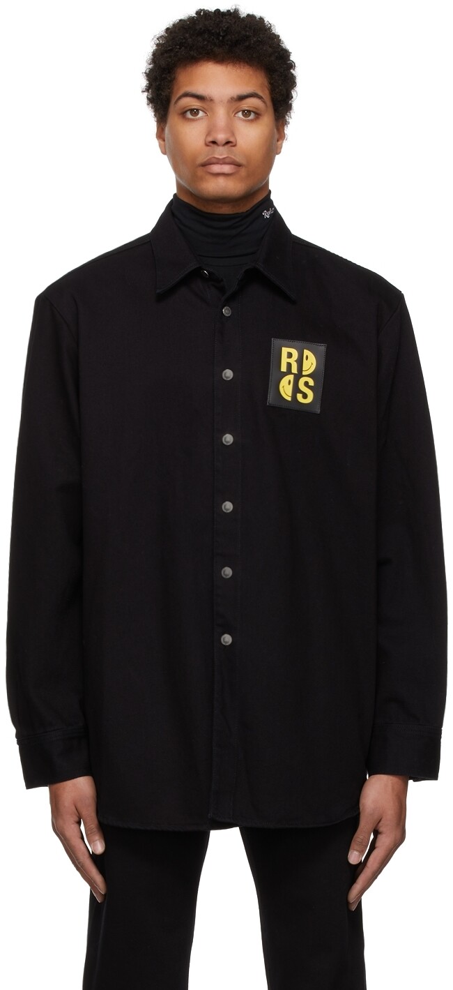 

Черная джинсовая рубашка со смайликом Raf Simons